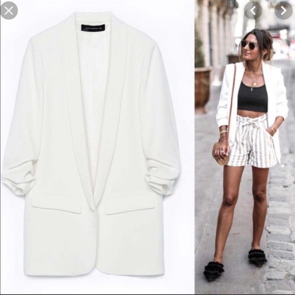 Zara White Rolled-Up Blazer NWT